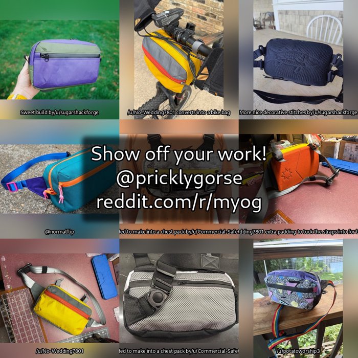 Montage of bags made by the community from this pattern