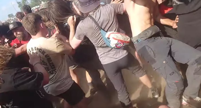 Photo of the hip pack getting tested in a mosh pit