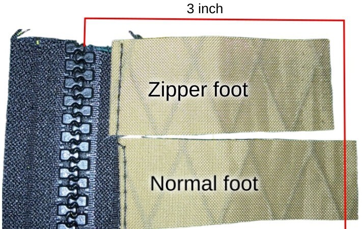 Difference when sewing a zip with varying seam allowances